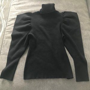 A.L.C. Black Turtleneck Puff-Sleeve Sweater